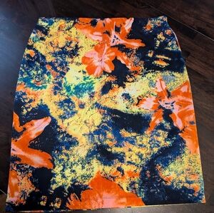 Betsey Johnson Watercolor Floral Pencil Skirt Elastic Waist Stretch Women Size X